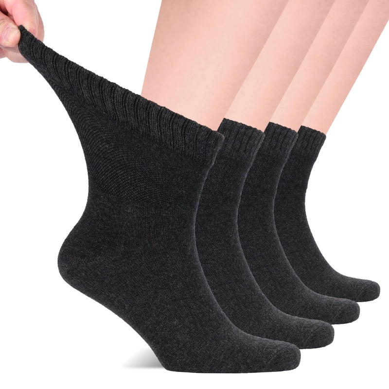 Hugh Ugoli Diabetic Socks for Men, Loose Ankle Socks Rayon, Extra-Wide, Thin, Seamless Toe and Non-Binding Top, 4 Pairs, Charcoa Black, Shoe Size: 11-13 - Image 1